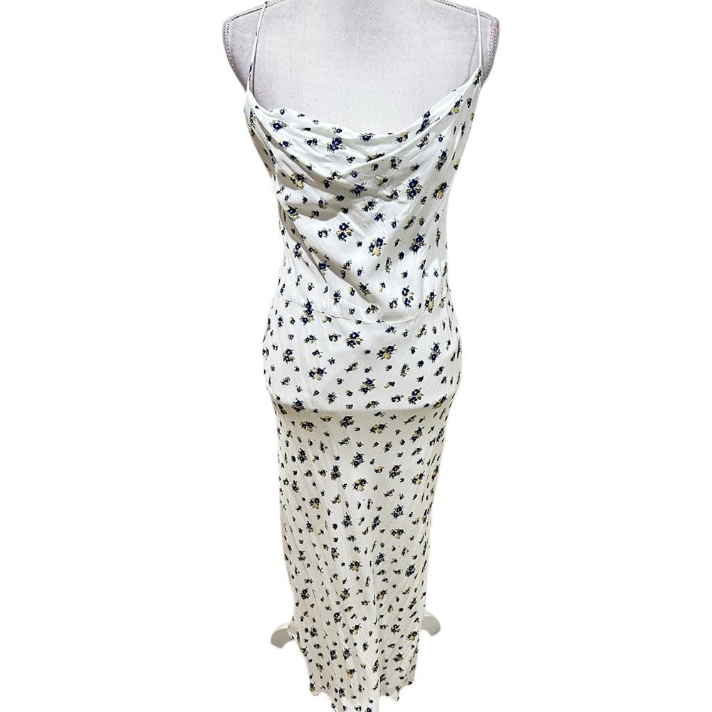 Samsoe floral Maxi Dress draped neckline Spaghetti Strap high slit size small